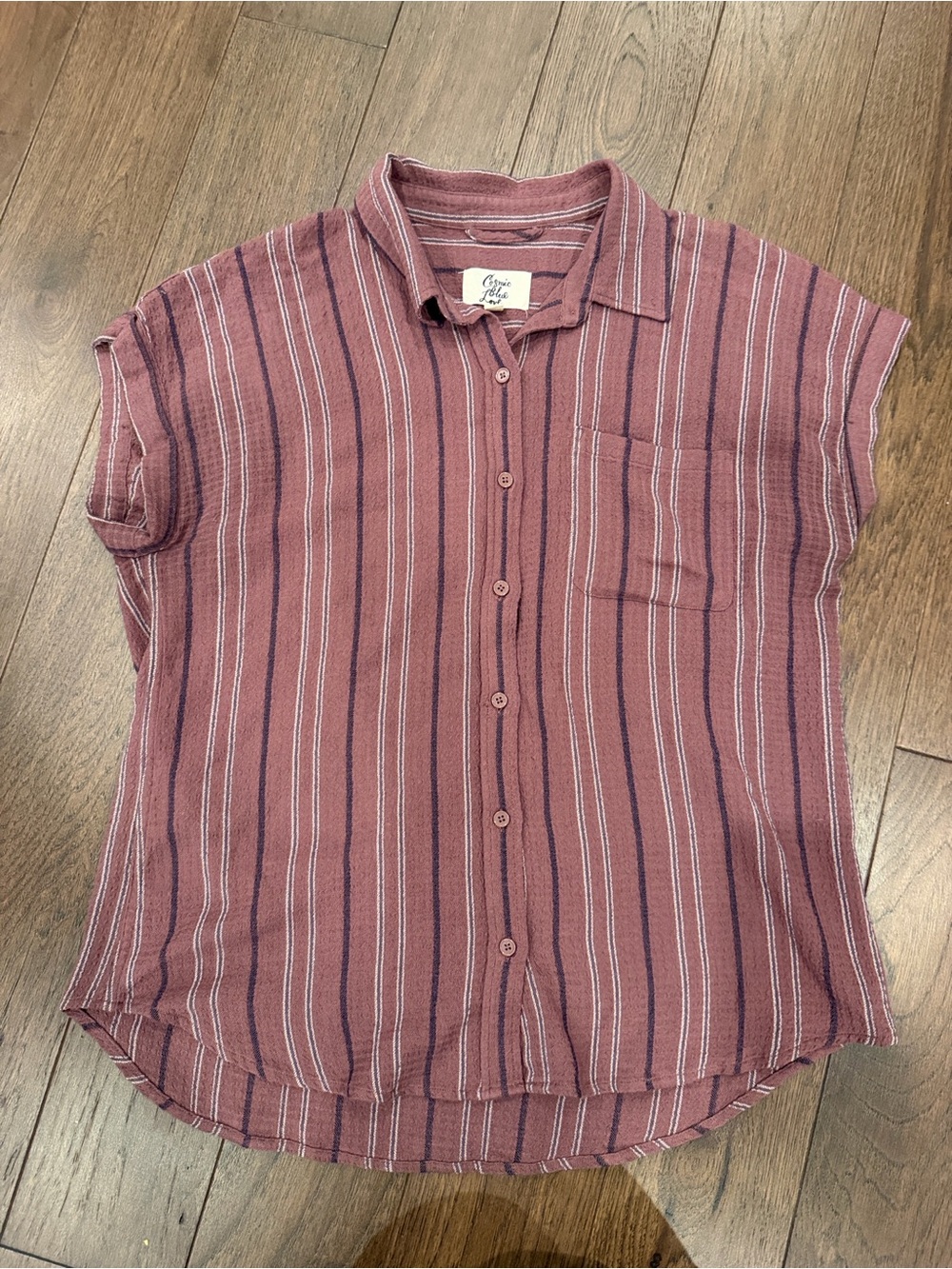 Cosmic Blue Love Mauve Striped Button-Front Top in Size Medium - C71-013